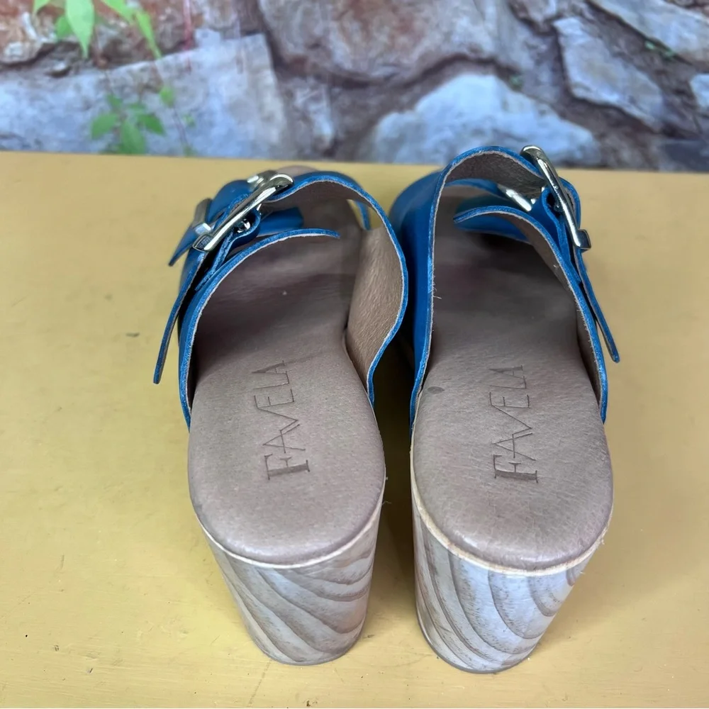 FAVELA Turquoise Leather Double Buckle Sandals, 37 - Picture 7 of 14